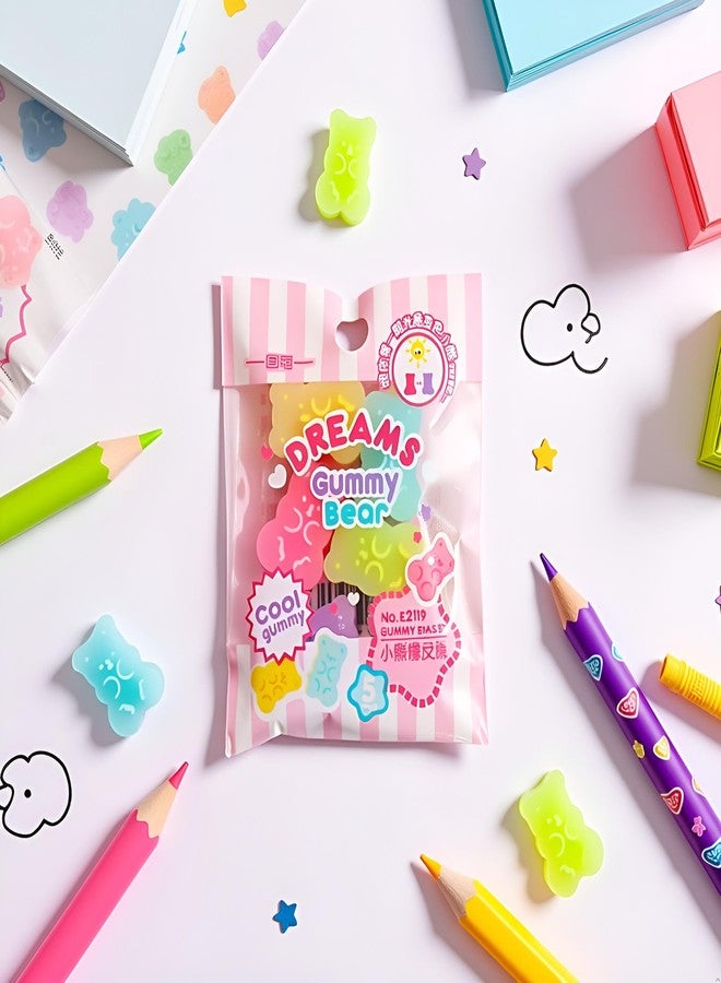 Mozff 5Pcs Cute Erasers - Colorful Gummy Bear Cabochons | Cartoon Bear Pencil Erasers | Animals | Interactive Eraser Pets | Stationery Supplies School Reward - Image 4